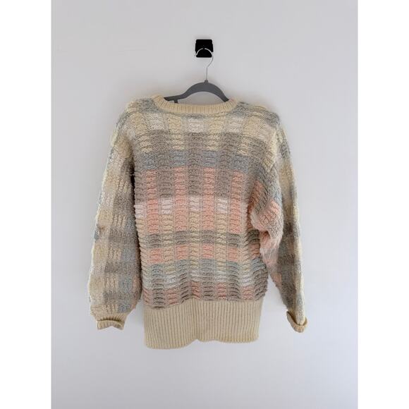 Vintage 1980s Lindsay Scott pastel-striped acrylic cardigan sweater-Size M - Picture 2 of 7
